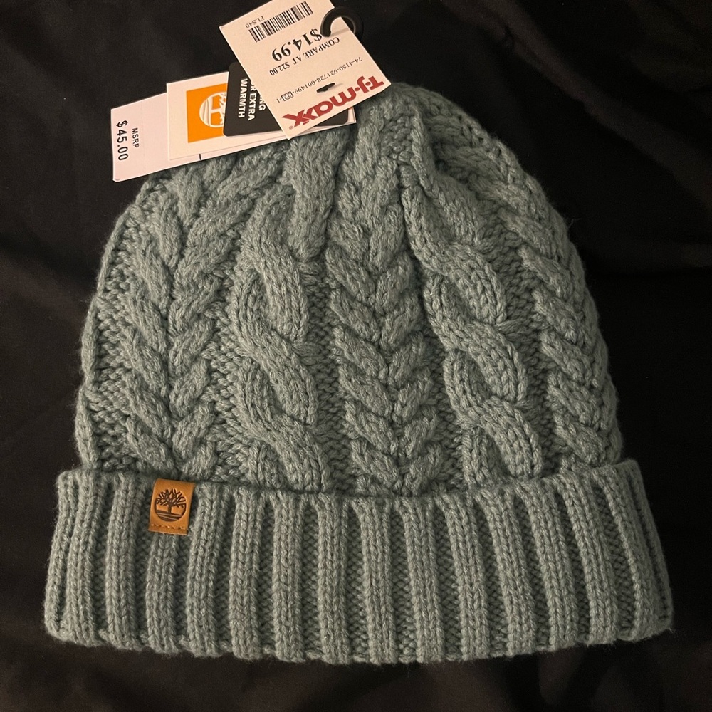 NWOT Timberland teal knit fleece beanie